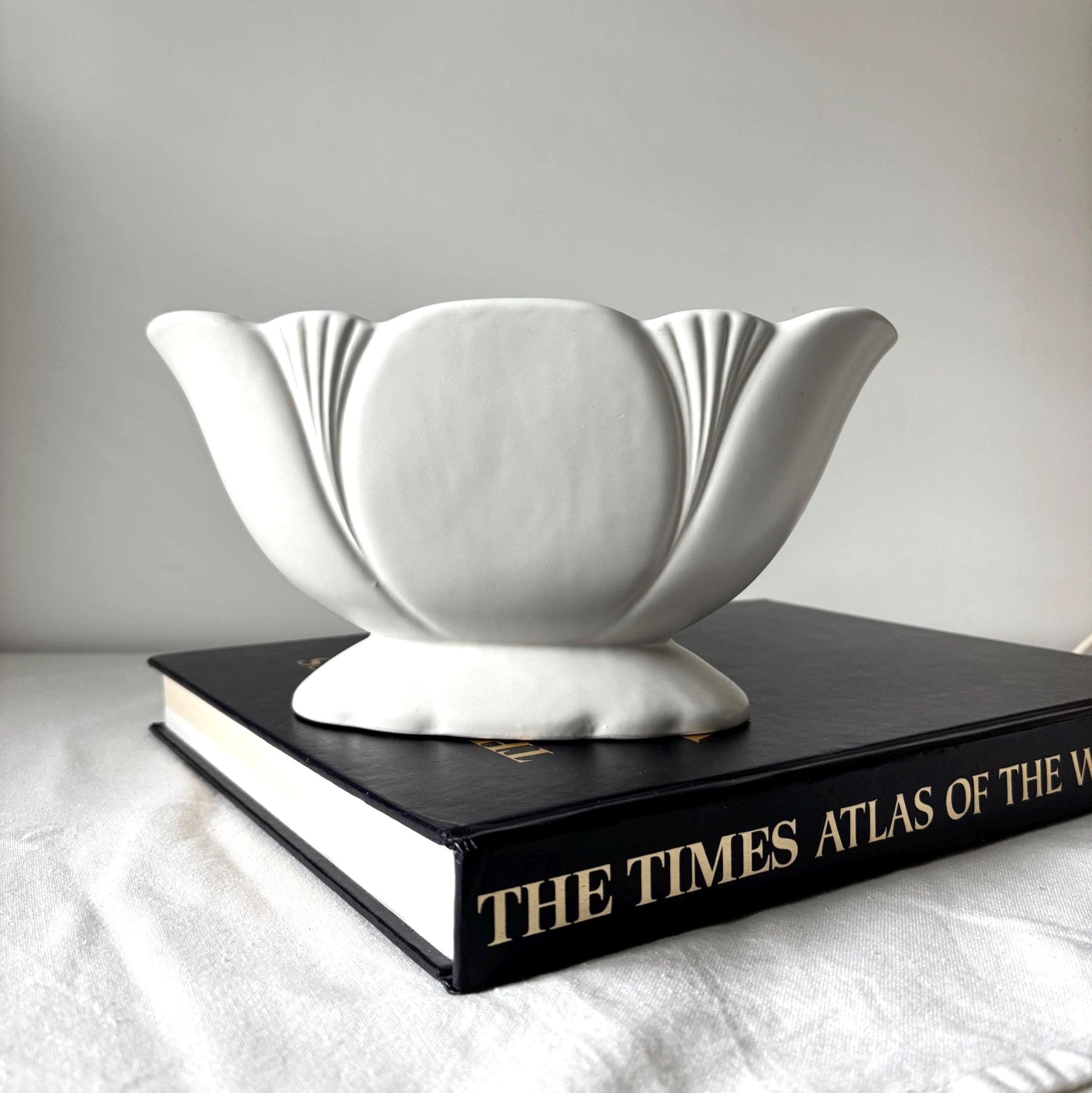 Vintage Dartmouth Pottery White Tulip Vase Planter Mid Century England
