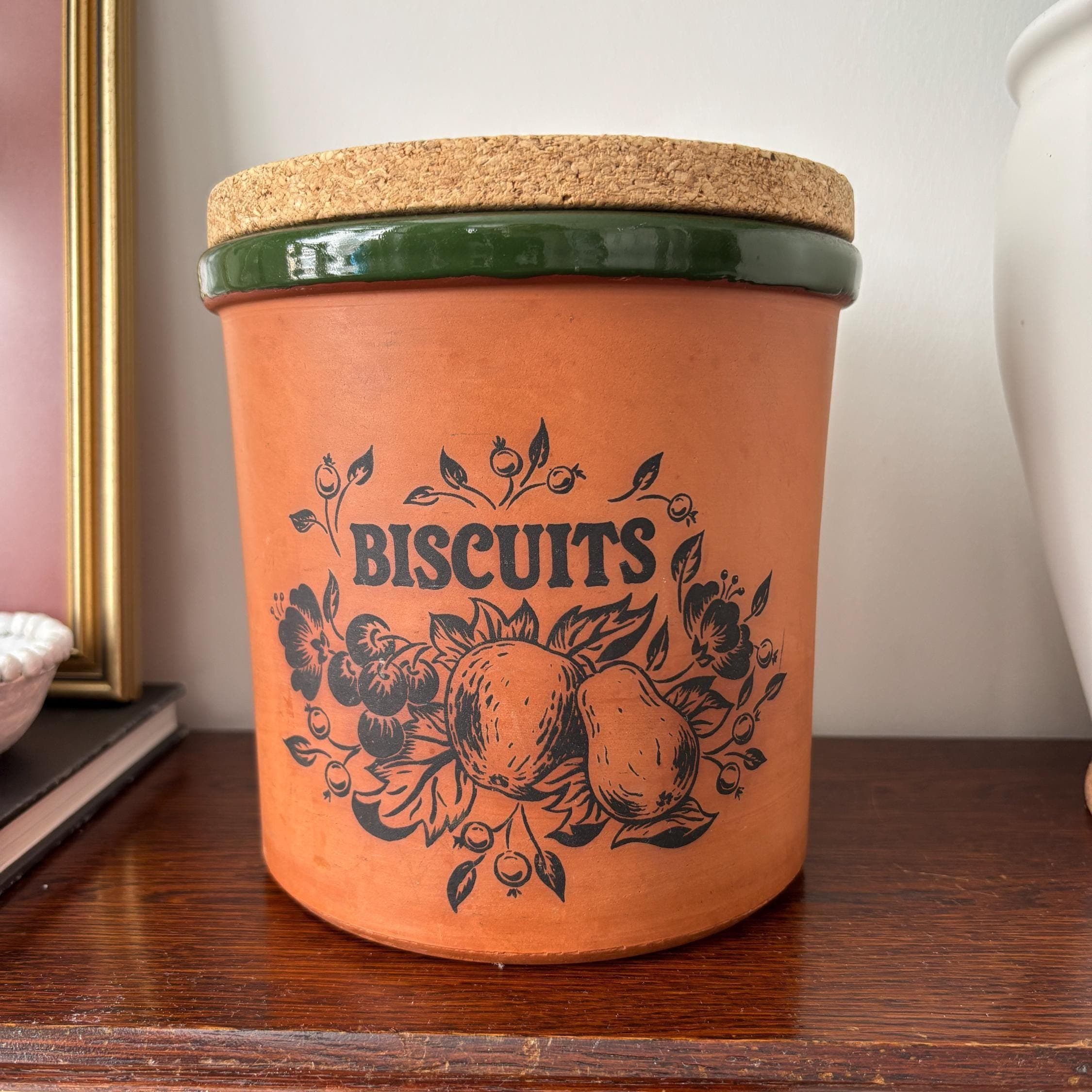 Large Vintage Terracotta Biscuit Jar Ceramic Kitchen Storage Canister Rustic Farmhouse Decor Container Pot